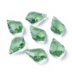 Dark Sea Green Faceted Glass Pendants, Leaf, Dark Sea Green, 22x15.5x8.5mm, Hole: 1mm