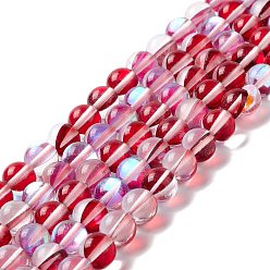 Brique Rouge Brins synthétiques de perles de lune, ronde, firebrick, 8mm, Trou: 1mm, Environ 48 pcs/chapelet, 14.57''~15.35'' (37~39 cm)
