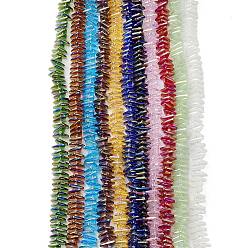 Couleur Mélangete Plaquent verre transparent perles brins, arc-en-ciel plaqué, triangle, couleur mixte, 9x15.5~16mm, Trou: 1mm, Environ 120 pcs/chapelet, 24.57~25.67'' (62.4~65.2 cm)