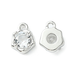 Clear Brass Micro Pave Cubic Zirconia Charms, Irregular Shape Charm, Real Platinum Plated, Clear, 9x7x3mm, Hole: 1.4mm