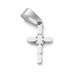 Stainless Steel Color 304 Stainless Steel Pendants, Laser Cut, Cross, Stainless Steel Color, 19x10x1.5mm, Hole: 3.5x7mm