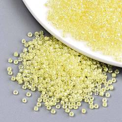 Champagne Yellow 8/0 Glass Seed Beads, Transparent Inside Colours Luster, Round Hole, Round, Champagne Yellow, 8/0, 3~4x2~3mm, Hole: 0.8mm, about 15000pcs/bag