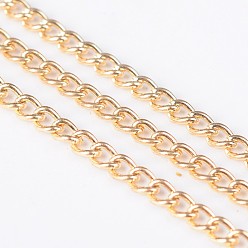 Golden Iron Twisted Chains, Unwelded, with Spool, Gold Plated, 3x2x0.5mm, about 328.08 Feet(100m)/roll