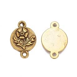 Antique Golden Alloy Pendants, Lead Free and Cadmium Free, Flat Round with Flower, Antique Golden, 17x11x2mm, Hole: 1.5mm