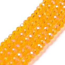 Gold Electroplate Glass Beads Strands, Half Rainbow Plated, Faceted, Rondelle, Gold, 10x8mm, Hole: 1mm, about 63~65pcs/strand, 19.2~20 inch(48~50cm)