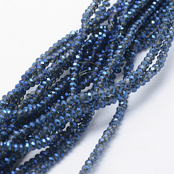 Marina Azul Abalorios de vidrio electrochapa, chapado en arco iris , facetados, Rondana plana, azul marino, 2.5x1.5 mm, agujero: 0.5 mm, sobre 197~201 unidades / cadena, 12.9 pulgada (33 cm)