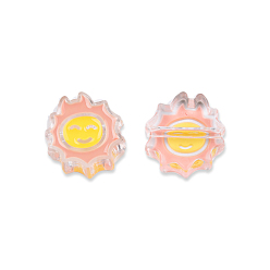 Light Coral Transparent Acrylic Enamel Beads, Flower with Smiling Face, Light Coral, 24.5x23.5x8mm, Hole: 3.5mm