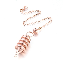 Rose Gold Brass Coil Dowsing Pendulums, Spiral Pendulum, with Lobster Claw Clasps, Bullet, Rose Gold, 235x2.5mm