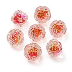 Rouge Placage uv perles acryliques irisées arc-en-ciel, perle bicolore en perle, rose, rouge, 15.5x16x15mm, Trou: 3mm