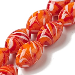 Rouge Orange Perles à la main Murano brin, ovale, rouge-orange, 20~20.5x12.5~13mm, Trou: 1mm, Environ 15 pcs/chapelet, 13.39 pouce (34 cm)