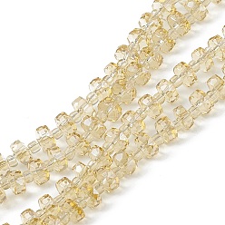 Vara de Oro Transparentes cuentas de vidrio electroplate hebras, facetados, Rondana plana, lustre de la perla chapado, vara de oro, 5.5x3.5~4 mm, agujero: 1 mm, sobre 100 unidades / cadena, 21.65~22.05 pulgada (55~56 cm)