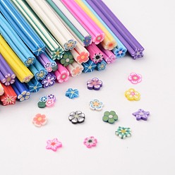 Mixed Color Handmade Polymer Clay Nail Art Decoration, Fashion Nail Care, No Hole Tubes, Flower, Mixed Color, 50x3~6mm