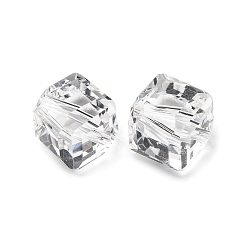 Clair Verre imitation perles de cristal autrichien, facette, carrée, clair, 7x7x7mm, Trou: 1mm
