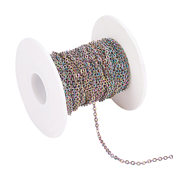 Rainbow Color Ion Plating(IP) 304 Stainless Steel Cable Chains, with Spool, Soldered, Flat Oval, Rainbow Color, 3x2.5x0.5mm, about 32.8 Feet(10m)/roll