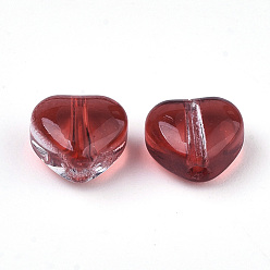 FireBrick Transparent Spray Painted Glass Beads, Heart, FireBrick, 6x6x4mm, Hole: 0.9mm