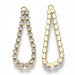 Oro Colgantes de cadena de copa de diamantes de imitación de bronce, cristal, lágrima, dorado, 30~35x8x2 mm, agujero: 1.6 mm