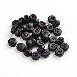 Black Natural Maple Wood Beads, Lead Free, Flat Round, Dyed, Black, 6x3mm, Hole: 2mm, about 14772pcs/1000g