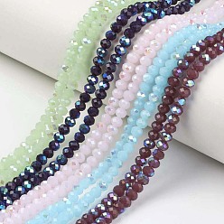 Mixed Color Electroplate Glass Beads Strands, Imitation Jade Beads, Half Plated, Rainbow Plated, Faceted, Rondelle, Mixed Color, 6x5mm, Hole: 1mm, about 85~88pcs/strand, 16.1~16.5 inch(41~42cm)