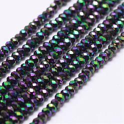 Indigo Electroplate Glass Beads Strands, Full Plated, Faceted, Rondelle, Indigo, 2.5x1.5~2mm, Hole: 0.5mm, about 185~190pcs/strand, 13.7 inch~14.1 inch