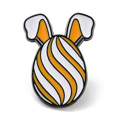 Naranja Huevo de Pascua con alfileres esmaltados con orejas de conejo para mujer, Broche de aleación negra de electroforesis para ropa de mochila, naranja, 22x18x1 mm