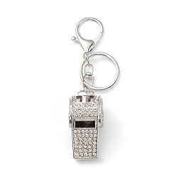 Crystal Shining Zinc Alloy Rhinestone Whistle Pendant Keychain, for Car Key Bag Charms Ornaments, Crystal, 11.9cm