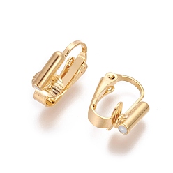 Real 18K Gold Plated Brass Clip-on Earring Converters Findings, For Non-pierced Ears, Real 18k Gold Plated, 15.5x12x7.5mm, Hole: 0.6mm