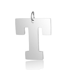 Letter T 201 Stainless Steel Pendants, Letter, Stainless Steel Color, Letter.T, 30x27x1.5mm, Hole: 4.5mm