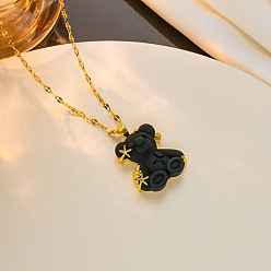 Negro Collares de cadena de granos de café de acero titanio, collar con colgante de oso y estrella, para mujeres, dorado, negro, 20~23-5/8 pulgada (51~60 cm)