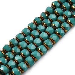 Turquoise Moyen Chapelets de perles en verre, colonne, facette, turquoise moyen, 6.5x7.5mm, Trou: 1mm, Environ 60 pcs/chapelet, 14.96'' (38 cm)