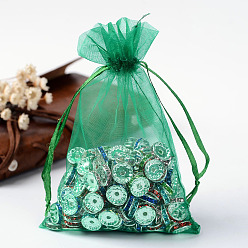 Vert Sacs-cadeaux en organza avec cordon de serrage, pochettes à bijoux, fête de mariage sacs-cadeaux de faveur de noël, verte, 15x10 cm