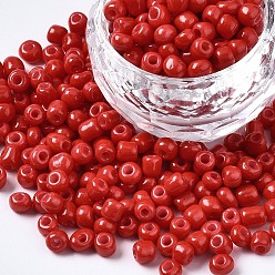 FireBrick 6/0 Glass Seed Beads, Baking Paint, Round Hole, Round, FireBrick, 4~5x3~5mm, Hole: 1.2~1.5mm, about 4500pcs/Pound
