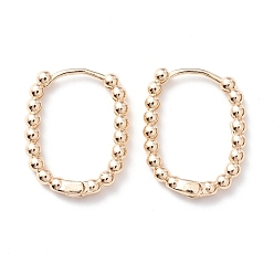 Real 14K Gold Plated Rack Plating Brass Beaded Oval Huggie Hoop Earrings, Hinged Earrings for Women, Cadmium Free & Lead Free, Real 14K Gold Plated, 22x17x2.5mm, Pin: 0.7mm