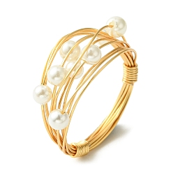 Oro Anillo de dedo con perla de concha, anillos envolventes de alambre de cobre para mujer, dorado, tamaño de EE. UU. 7 1/4 (17.5 mm)