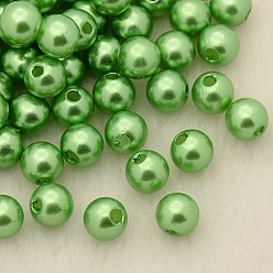 Vert Pâle Perles acryliques en nacre d'imitation , teint, ronde, vert pale, 8x7.5mm, trou: 2 mm, environ 1900 pièces / livre