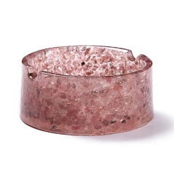 Strawberry Quartz Resin with Natural Strawberry Quartz Chip Stones Ashtray, Home OFFice Tabletop Decoration, Flat Round, 77x33mm, Inner Diameter: 63.5mm