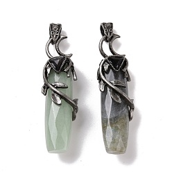 Green Aventurine Natural Green Aventurine Big Pendants, with Rack Plating Brass Findings, Cadmium Free & Lead Free, Faceted, Column with Branch, 55.5~57x15x13.5~14mm, Hole: 6x4mm