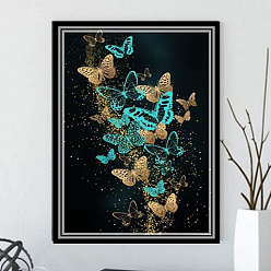 Cyan DIY Butterfly Theme Diamond Painting Kits, Including Canvas, Resin Rhinestones, Diamond Sticky Pen, Tray Plate and Glue Clay, Cyan, Packing Size: 300x400x30mm