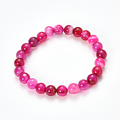 Camélia Agates rayées naturelles / bracelets extensibles avec perles d'agate, teint, ronde, camélia, 2-1/8 pouces (55 mm)