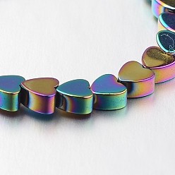 Plaqué Multicolore Galvanoplastie non-magnétiques brins de perles d'hématite synthétique, cœur, multi-couleur plaquée, 4x4x2mm, Trou: 1mm, Environ 110 pcs/chapelet, 15.7 pouce