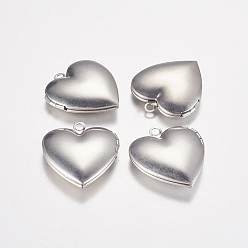 Stainless Steel Color 316 Stainless Steel Locket Pendants, Photo Frame Charms for Necklaces, Heart, Stainless Steel Color, 25x23x6mm, Hole: 2mm