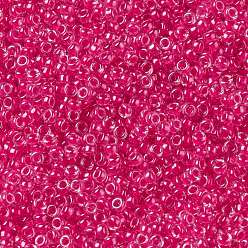 (RR208) Carnation Pink Lined Crystal Cuentas de rocailles redondas miyuki, granos de la semilla japonés, (rr 208) cristal rayado rosa clavel, 15/0, 1.5 mm, Agujero: 0.7 mm, sobre 27777 unidades / 50 g