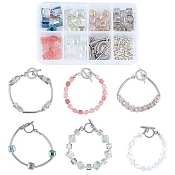 Platinum & Silver SUNNYCLUE DIY Bracelets Making Kits, include Glass Beads, Brass Tube Beads & Crimp Beads, Brass Rhinestone Spacer Beads, Alloy Toggle Clasps, Steel Wire, Iron Spacer Beads, Platinum & Silver