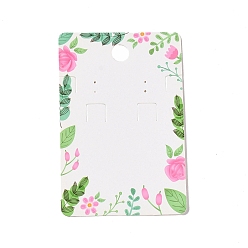 Green Rectangle Floral Paper Jewelry Display Cards with Hanging Hole, for Earring & Necklace Display, Green, 9x6x0.05cm, Hole: 1mm