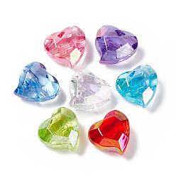 Mixed Color Transparent Acrylic European Beads, Large Hole Bead, Faceted Heart, Mixed Color, 22x23x12.5mm, Hole: 4.5mm