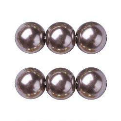 Camel Eco-Friendly Dyed Glass Pearl Round Beads Strands, Grade A, Cotton Cord Threaded, Camel, 8mm, Hole: 0.7~1.1mm, about 52pcs/strand, 15 inch