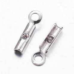 Stainless Steel Color 304 Stainless Steel Folding Crimp Ends, Fold Over Crimp Cord Ends, Stainless Steel Color, 9x2x1.5mm, Hole: 1mm