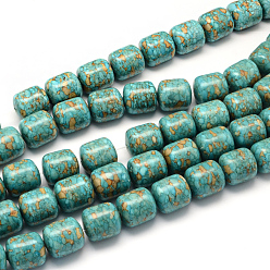 Turquoise Moyen Teintes turquoise synthétique brins colonne de perles, turquoise moyen, 12x13.5~15mm, Trou: 1mm, Environ 26~29 pcs/chapelet, 15.4 pouces ~ 16.5 pouces