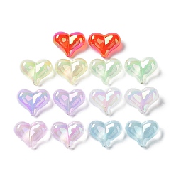 Color mezclado Perlas de acrílico transparentes iridiscentes arco iris chapado uv, corazón, color mezclado, 16.5x21x9.8 mm, agujero: 1.8 mm