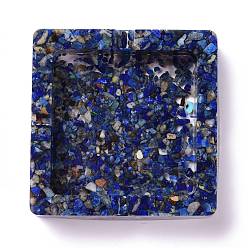 Lapis Lazuli Cendrier en résine avec copeaux de lapis lazuli naturel, décoration de table de bureau à domicile, carrée, 93x93x25mm, diamètre intérieur: 70x70 mm
