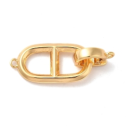 Real 18K Gold Plated Brass Fold Over Clasps, Oval, Real 18K Gold Plated, Oval: 19.5x10x2mm, Hole: 1mm, Claps: 10x7x2.8mm, Hole: 1.2mm